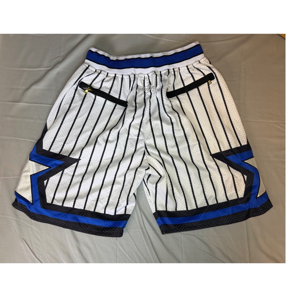 Just Don Orlando Magic Basketball Shorts Mens Large White Blue Pinstripe Retro
